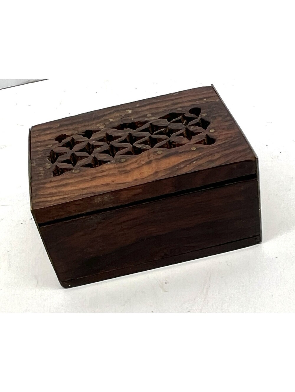 Tiny miniature square wooden Incense Burners Box Wood Carved India 2"